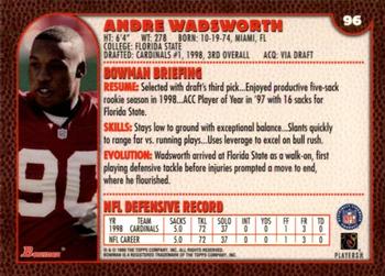 1999 Bowman #96 Andre Wadsworth Back