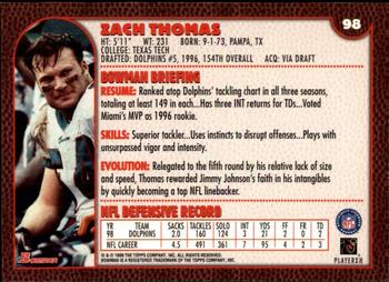 1999 Bowman #98 Zach Thomas Back