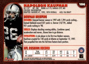 1999 Bowman #106 Napoleon Kaufman Back