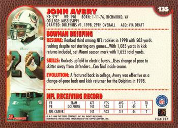 1999 Bowman #135 John Avery Back