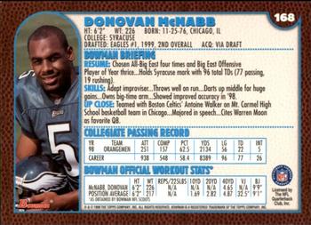 1999 Bowman #168 Donovan McNabb Back