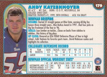 1999 Bowman #179 Andy Katzenmoyer Back