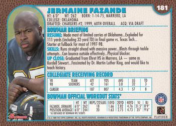 1999 Bowman #181 Jermaine Fazande Back