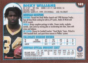 1999 Bowman #182 Ricky Williams Back