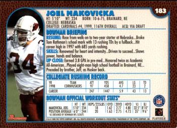 1999 Bowman #183 Joel Makovicka Back