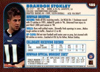 1999 Bowman #185 Brandon Stokley Back