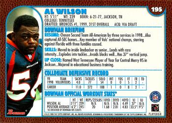 1999 Bowman #195 Al Wilson Back