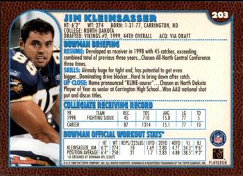 1999 Bowman #203 Jim Kleinsasser Back