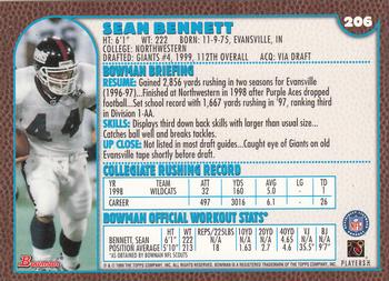 1999 Bowman #206 Sean Bennett Back