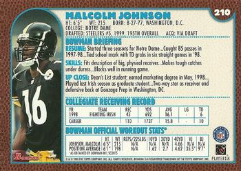 1999 Bowman #210 Malcolm Johnson Back