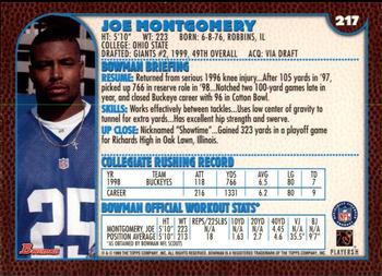 1999 Bowman #217 Joe Montgomery Back