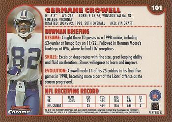 1999 Bowman Chrome #101 Germane Crowell Back