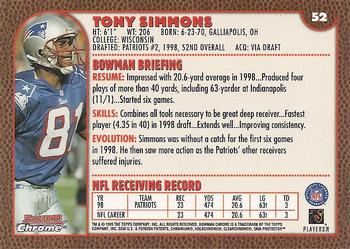 1999 Bowman Chrome #52 Tony Simmons Back