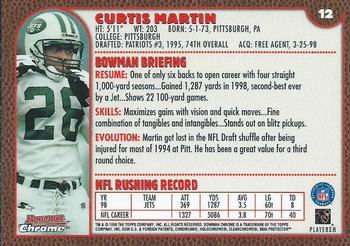 1999 Bowman Chrome #12 Curtis Martin Back