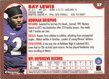 1999 Bowman Chrome #27 Ray Lewis Back