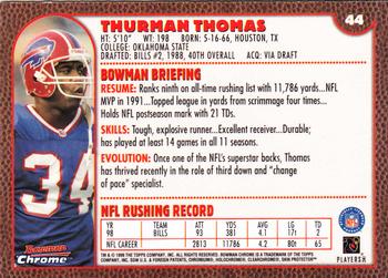1999 Bowman Chrome #44 Thurman Thomas Back