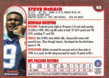 1999 Bowman Chrome #62 Steve McNair Back