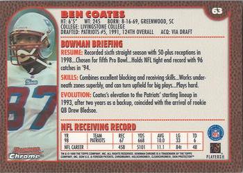 1999 Bowman Chrome #63 Ben Coates Back