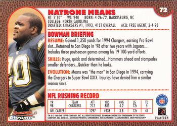 1999 Bowman Chrome #72 Natrone Means Back