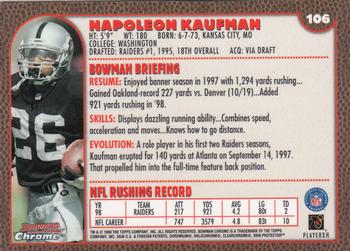 1999 Bowman Chrome #106 Napoleon Kaufman Back