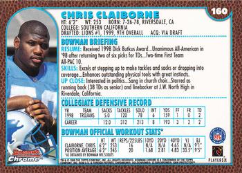 1999 Bowman Chrome #160 Chris Claiborne Back