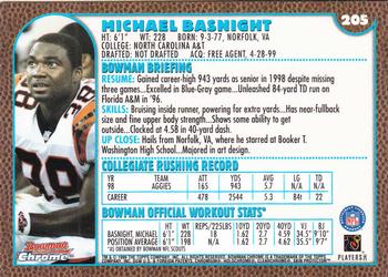 1999 Bowman Chrome #205 Michael Basnight Back