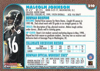 1999 Bowman Chrome #210 Malcolm Johnson Back