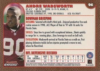 1999 Bowman Chrome #96 Andre Wadsworth Back