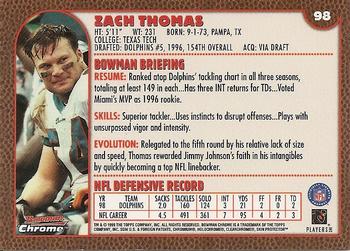 1999 Bowman Chrome #98 Zach Thomas Back