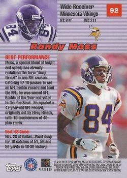 1999 Bowman's Best #92 Randy Moss Back