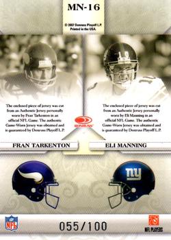 2007 Leaf Limited - Matching Numbers Jerseys #MN-16 Fran Tarkenton / Eli Manning Back