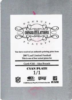 2007 Leaf Limited - Printing Plates Cyan #261 Alan Branch Back