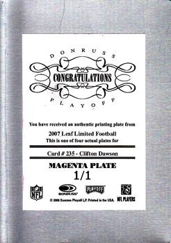 2007 Leaf Limited - Printing Plates Magenta #235 Clifton Dawson Back