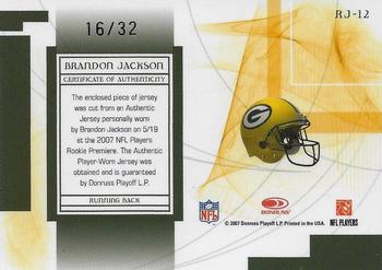 2007 Leaf Limited - Rookie Jumbo Jersey Numbers #RJ-12 Brandon Jackson Back