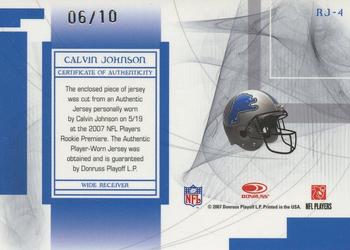 2007 Leaf Limited - Rookie Jumbo Jersey Numbers Prime #RJ-4 Calvin Johnson Back