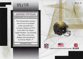 2007 Leaf Limited - Rookie Jumbo Jersey Numbers Prime #RJ-9 Antonio Pittman Back