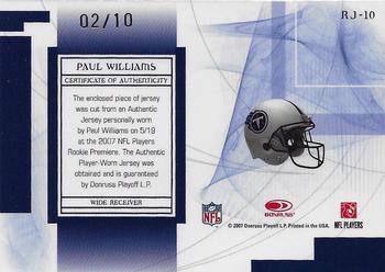 2007 Leaf Limited - Rookie Jumbo Jersey Numbers Prime #RJ-10 Paul Williams Back