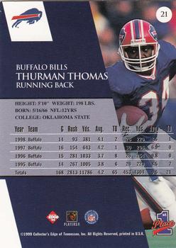 1999 Collector's Edge First Place #21 Thurman Thomas Back