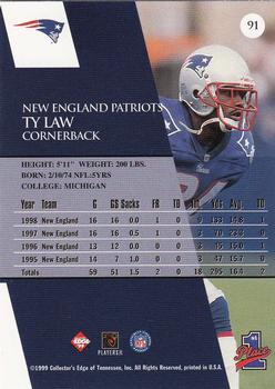 1999 Collector's Edge First Place #91 Ty Law Back