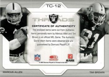 2007 Leaf Limited - Team Threads Dual #TC-12 Marcus Allen / Tim Brown Back