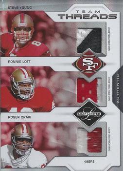 2007 Leaf Limited - Team Threads Triples Prime #TT-1 Steve Young / Ronnie Lott / Roger Craig Front