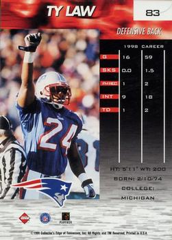 1999 Collector's Edge Fury #83 Ty Law Back
