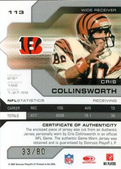 2007 Leaf Limited - Threads Prime Jersey Number #113 Cris Collinsworth Back
