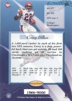 1999 Collector's Edge Masters #40 Corey Dillon Back