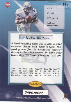 1999 Collector's Edge Masters #179 Ricky Watters Back