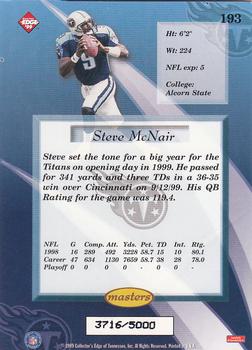 1999 Collector's Edge Masters #193 Steve McNair Back