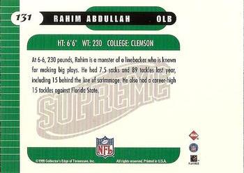 1999 Collector's Edge Supreme #131 Rahim Abdullah Back