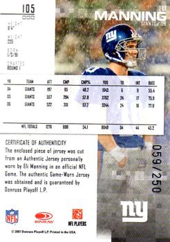 2007 Leaf Rookies & Stars - Elements Materials #105 Eli Manning Back