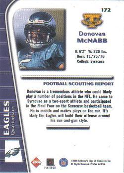 1999 Collector's Edge Triumph #172 Donovan McNabb Back