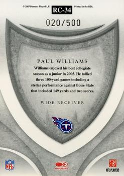 2007 Leaf Rookies & Stars - Rookie Crusade Blue #RC-34 Paul Williams Back
